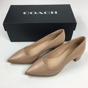 COACH Willa Beige Leather Pumps w/ Gold Beading 6